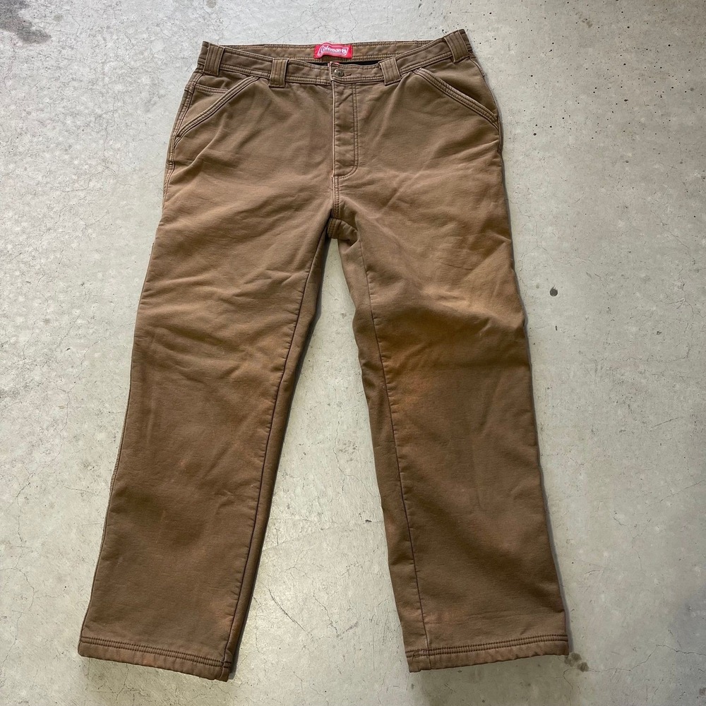 Coleman Carhartt Style Fleece Lined Pants 36x30 Brown Chinos Workwear